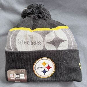 Exclusive New Era Pittsburgh Steelers Black & Grey cuffed knit beanie hat pom